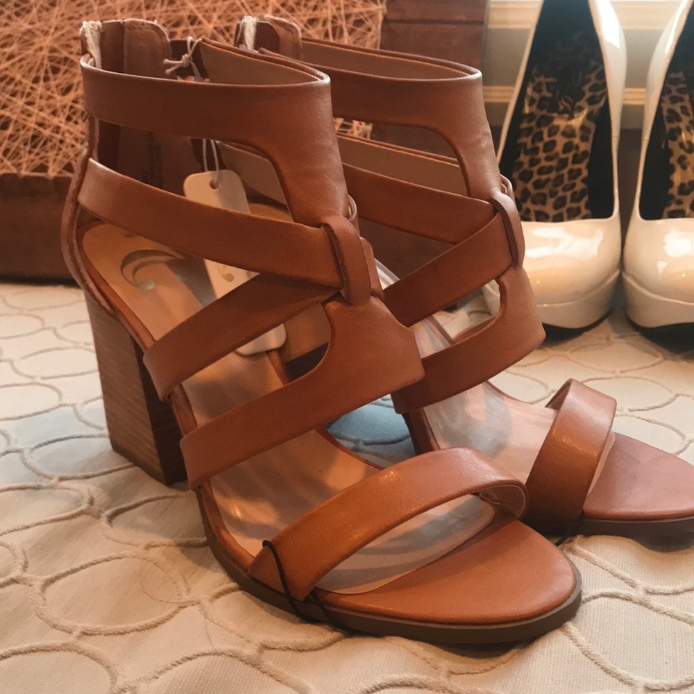 Brown thick heeled sandals